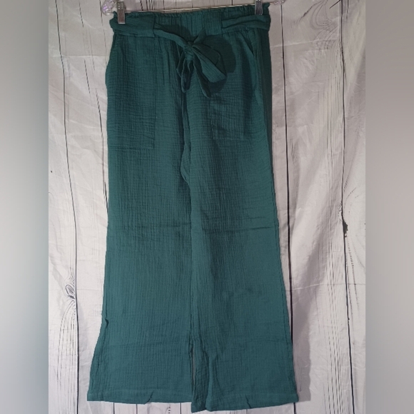 Sincerely Jules 100% Cotton Teal Wide-Leg Pants - Picture 1 of 11